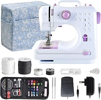 Sewing Machine for Beginners & Kids, Mini Portable Sewing Machines with 12 Built-in Stitch Patterns, 2-Speed Foot Pedal, Perfect for Teaching Daughter Granddaughter to Sew(Purple White)