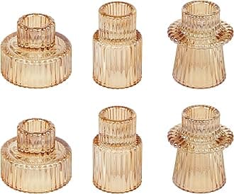 Vixdonos Taper Glass Candlestick Holders Tealight Candle Holders for Table Centerpieces, Wedding Decor and Dinner Party (6 Pcs, Gold)