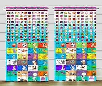 DECOMIZER Counting ABC Printed Kids Curtains for Kids Room, Nursery, Bedroom Playroom (2 Panels, 4x9 Feet) Cute Curtain for Kids Room, Kids Curtain, Printed Curtain, Long Door Curtain