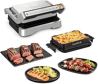 Electric Grill, OptiGrill 4in1, Stainless Steel, 9 Automatic Cooking Modes, Intelligent Grilling Rare to Well-Done, 1800 Watts, Nonstick Removable Plates, Dishwasher Safe, Indoor, Silver