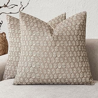 Foindtower Set of 2 Decorative Vintage Floral Print Throw Pillow Covers Neutral Modern Farmhouse Cushion Covers Boho Home Decor for Sofa Chair Couch Bedroom Living Room Outdoor,18×18 Inch,Tan Taupe