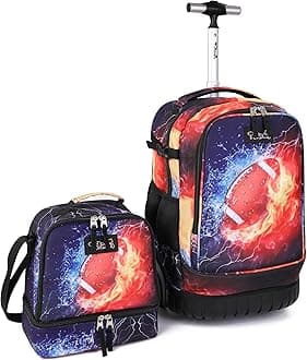 Tilami Rolling Backpack 19 inch with Lunchbox Wheeled Laptop Backpack,Rugby Black