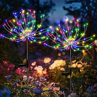 GIGALUMI Solar Lights Outdoor Garden, 120LED 2Pack Firework Lights Waterproof, Solar Starburst Light Decorative for Balcony Patio Garden Yard Pathway Flowerbed Planter(Colorful)