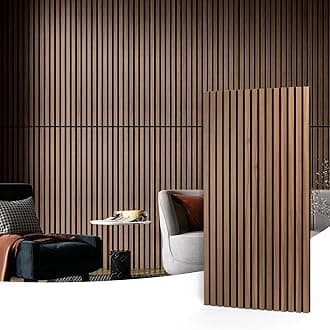 Art3d Wood Slat Acoustic Panels, Set of 4 – 3D Fluted Sound-Absorbing Panels for Walls & Ceilings, Walnut BrownClimatePartner certified