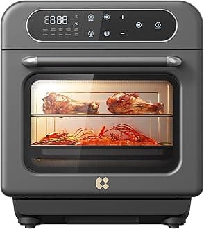 CIARRA Steam Oven Countertop with Air Fryer, 8 in 1 12L Mini Convection Oven with Steam, Rapid Steam, Air Fry, Vapor Bake, Steam Clean, Bake, Dried, Ferment, Grey