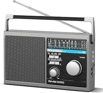 Portable AM FM Radio, Shortwave Transistor Radio with Best Reception, Battery Operated or AC Power Retro with Big Bluetooth Speaker, Earphone Jack USB TF Card AUX Input, for Senior(Gray)