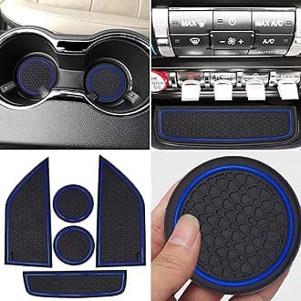 Auprite Non-Slip Mats for Mustang Accessories 2015-2023, Custom Fits Cup Holder Liners Mats Door Pocket Center Console Liners,5Pcs (Dark Blue)