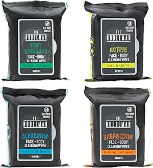 4-Pack Face + Body Aloe Infused Cleansing Wipes: Post Workout with Eucalyptus Active with Lemon and Sage, Cleansing with Witch Hazel and Cucumber, Energizing with Grapefruit (120 Ct.)