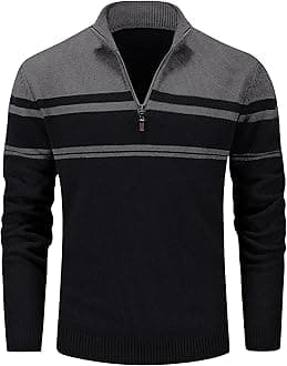 MAGCOMSEN Men's Sweaters 1/4 Zip Up Casual Striped Pullover Polo Sweaters Fall Winter Sweatshirts, Dark Grey Black, S