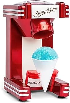 Snow Cone Shaved Ice Machine - Makes 20 Icy Treats - Includes 1 Reusable Plastic Cup - Retro Red