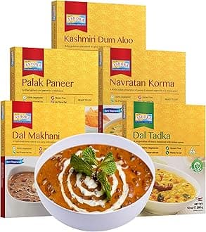 Ashoka Microwaveable Entrees 1932, Vegetarian Sampler Kit, Heat & Serve Meal Pack, Kosher Certified Variety Pack, Authentic Indian Cuisine, Instant Meals, Gluten-Free with No Preservatives, Pack of 5