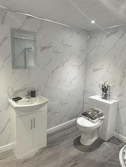 DBS Bathrooms White Marble 8mm PVC Bathroom Wall Panels, Shower Wet Wall, Kitchen Cladding (11 Panels)