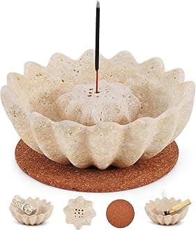 Marble Incense Holder for Sticks with Ash Catcher 5.5 Inch Handmade Travertine Incense Burner Tray for Palo Santo, Sage & Agarbatti – Stone Meditation Home Decor