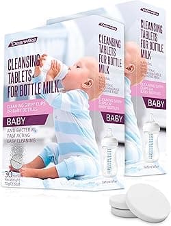 (2) Baby Water Bottle Cleaning Tablets - (60 Pack) Natural Bottle Cleaner for Milk Bottles Tabs for Stainless Steel and Plastic Kid's Tumbler - Individually Packed