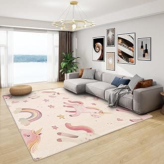 Unicorn Rug for Girls Bedroom - Kids Unicorn Rug, Blush Pink Rainbow Star Rugs for Living Room Bedroom, Washable Non Slip Soft Large Carpet, Patterned Area Rugs & Home Decor 100x150 cm