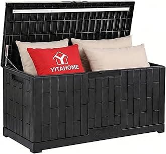 YITAHOME 120 Gallon Outdoor Storage Deck Box, Large Resin Patio Storage for Outdoor Pillows, Garden Tools and Pool-Supplies, Waterproof, Lockable (Black)