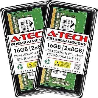 A-Tech 16GB Kit (2x8GB) DDR4 2933MHz PC4-23400 ECC SODIMM 1Rx8 Single Rank 1.2V 260-Pin RAM Memory Upgrade Modules for Microserver, Workstation, and Networking Platforms