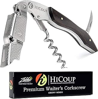 HiCoup Kitchenware Wine Opener - Professional Corkscrews for Wine Bottles w/Foil Cutter and Cap Remover - Manual Wine Key for Servers, Waiters, Bartenders and Home Use - Ebony Wood