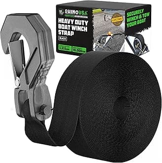 Rhino USA Boat Trailer Winch Strap (2 Inch x 20 Foot) - 5,016lb Maximum Break Strength - Ultimate Marine Whinch Pulley Straps for Pontoon, Waverunner, Fishing Boat Accessories
