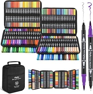 OhuhuMarkers for Adult Coloring Books: 100/120/160 Colors Dual Tips Brush & Fineliner Water-Based Coloring Markers for Kids Adults Artist Calligraphy Bullet Journal - Maui (160 Colors Black Package)