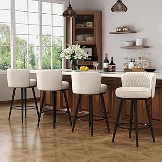 Bar Stools Set of 4, 27 Inch Barstools with Sturdy Legs, Leather Farmhouse Counter Height Bar Stool for Kitchen, Dining, Bar (White, Leather)