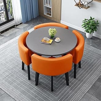 Round/Square Dining table Set with Chairs,Modern Conference Table and 4 Chairs Set,Reception Table and Chair Combination,Wooden Kitchen Table Set for 4 for Dining Room(80cm(31.5in),T)