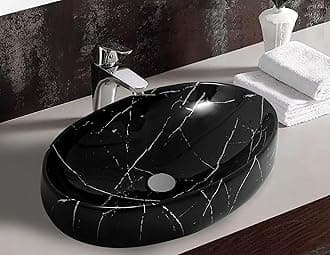 REMANENCE Wash Basin Countertop | Tabletop Ceramic Bathroom Sink | Wash Basin Over Counter | Ceramic Wash Basin (Glossy Black N White Strip)
