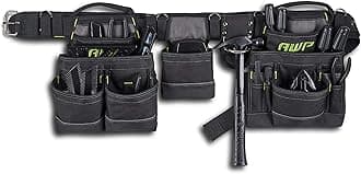 AWP General Construction Carpenter Tool Rig | Padded Adjustable Tool Belt | Black | Fits Up to 50" Waist Size