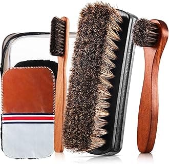 6 Pcs Horsehair Shine Shoes Brush Kit Polish Dauber Applicators Cleaning Leather Shoes Boots Care Brushes Suede Cleaner Brush with Microfiber Shoe Gloves(6 Pcs Style E)