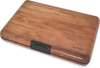TopMostRFID-Blocking Aluminum Wallet Credit Cards Holder for men & women - Slots for 12 Cards And Bills, Wood Texture, 11*7.5*2cm, Card and Bills Holder