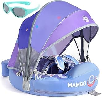 Mambobaby Float with Canopy and Tail New Upgraded Non-Inflatable Baby Pool Float Mambo Float Swim Trainer Solid Infant Swim Float Adjustable Pearl Foam Baby Swim Ring