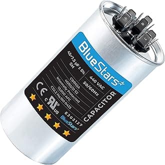 45 + 7.5 MFD uf 370 or 440 Volt VAC Round Dual Run Capacitor by BlueStars - Compatible for Air Conditioner or Heat Pump Condenser