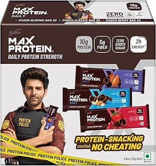 - Daily Assorted Protein Bars with 10g Protein, 5g Fiber & 21 Vit. & Minerals | 0 Added Sugar, No Cholesterol & Trans Fat For Upto 2h of Energy, Healthy Snack, 50g (Pack of 6)