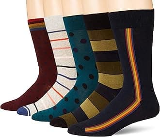 Men's Comfortable Patterned Cotton Crew Dress Socks, 5 Pairs