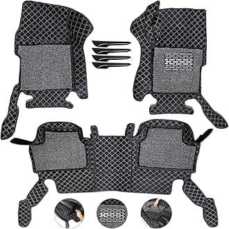 7D Mat for Tata Harrier Car Floor Mat with Free Bumper Protector, Year: 2020-22, Full Velcro, 100% Company Assured, Washable, Grass Mat Attached (Black, Tata Harrier (2020))