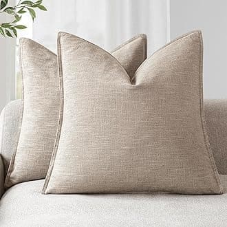 Foindtower Decorative Linen Throw Pillow Covers, Soft Linen Pillowcases, Boho Style Cushion Cases for Chair, Couch, Bedroom, Living Room, Home Decor, 50.8 x 50.8cm, Natural Linen, Set of 2