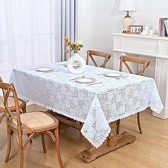 Likiyol White Vinyl Tablecloth, Rectangular Lace Tablecloth, Heavy Duty Vinyl Table Cloth, Stain-Resistant Wipeable Table Protector for Kitchen and Dining Room, 55 x 84 Inch