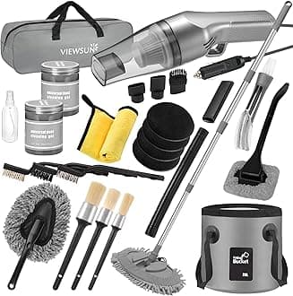 Viewsun 21Pcs Car Cleaning Kit with High Power Handheld Vacuum, Car Wash Mop with Long Handle, Bucket, Detailing Brush Set, Windshield Cleaner, Complete Interior Exterior Washing Supply for Men Women