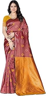 Sugathari Women's Banarasi Saree Pure Kanjivaram Silk Soft new ladies 2024 Design Wear Pattu Sarees Latest Cotton Party Sari collections With Blouse Piece for Wedding sadi (P-196)