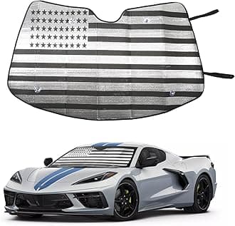 Car Front Windshield US Flag Sunshade for Corvette C8 2022-2023, Front Window Sun Shade, Foldable Reflective Sun Visor, Screen Shield Cover UV Blocker Protector HeatShield