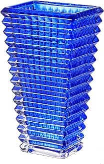 Crystal Vase, Large Crystal Vases for Flowers, Blue Large Flower Vase, Modern Glass Vases for Living Room, Bedroom, Kitchen, Dining Table, Mantle, Wedding, 9 Inches