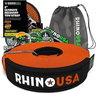 Rhino USA Recovery Tow Strap (2"x20')-20,024lb Break Strength- Emergency Recovery Strap Tow Rope for UTV, ATV & More-Heavy Duty Towing Strap for Offroad 4x4 Use-Compatible with RZR and Can-Am (Orange)