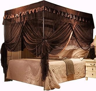 Mengersi 4 Corners Post Canopy Bed Curtains Canopy for Bed King Size - Royal Luxurious Mosquito Net Bedroom Decor (King, Coffee)