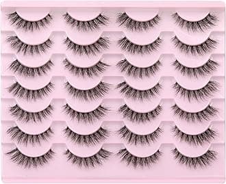 Newcally Lashes False Eyelashes Natural Look Lashes Wispy Fluffy Volume Fake Eyelashes 5D Strip Cat Eye Lashes Pack Clear Lash Band Individual Eyelash 14 Pairs