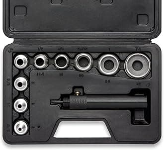 02614A Interchangeable Large Hollow Hole Punch Tool Set, 10 Piece, Gasket Maker, Heavy Duty Punch, Includes Carrying Case, Leather Punch, Black