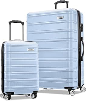 Omni 2 Hardside 2 Piece Set - Includes Global Carry-On & Large Checked Suitcases - 360° Dual Spinner Wheels - Integrated TSA Lock & Expansion - Amazon Exclusive - Pale Blue