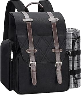 Picnic Backpack for 4 Person with Large Insulated Cooler Bag, Picnic Basket Set with Wine Pouch, Waterproof Picnic Blanket & Cutlery Set. Perfect for Beach, Camping, Party,Wedding Gift for Couple.