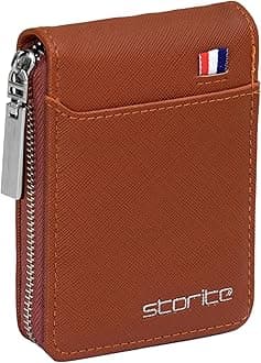 Storite PU Leather 9 Slot Vertical Credit Debit Card Holder Money Wallet Zipper Coin Purse for Men Women - Lightbrown (11.5 x 1.75 x 8 cm), Light Brown, 1Pack Light Brown, Casual