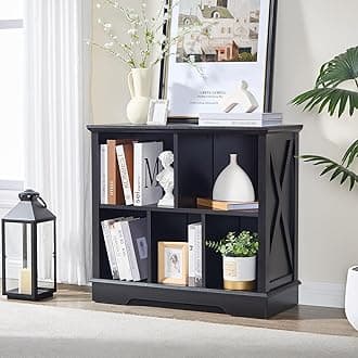 Farmhouse 5 Cube Bookshelf, Black Storage Organizer Bookcase, Kids Toy Storage Cabinet, Small Bookshelves Storage Organizer Shelf, Wood Display Cabinet Book Shelves for Bedroom,Living Room,Office