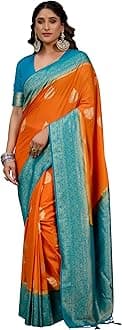 Elina fashionWomen's Ready to Wear Banarasi Art Silk One Minute Pre Pleated Indian Saree With Unstiched Blouse